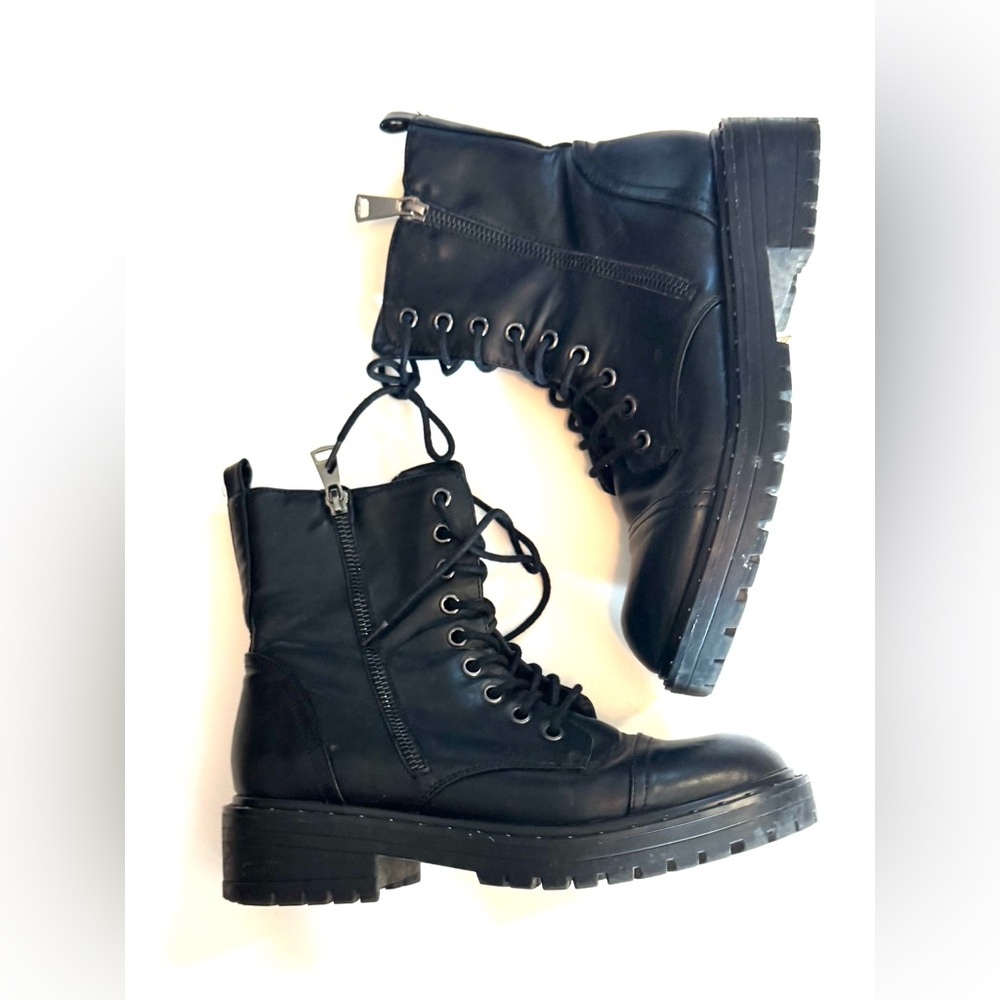 Black Leather Combat Boots